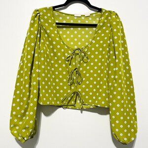 Levis Womens Puff Sleeve Floral Blouse L Green Cottagecore Milkmaid Herbalist